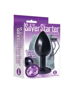 The 9's The Silver Starter Bejeweled Round Stainless Steel Plug - Black/Violet